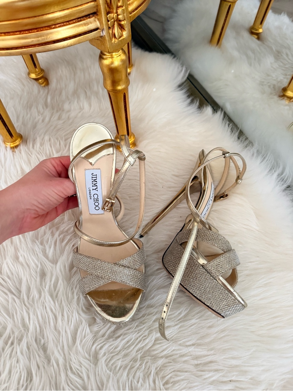 Jimmy Choo Metallic Gold High Heel Sandals